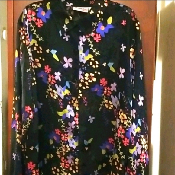 Joanna Tops - Joanna Plus Sheer Black Top w/ Floral Print